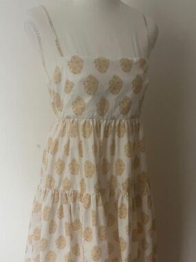 J. Crew White/yellow midi dress, women’s 6, tiered cottage farmhouse fairy
